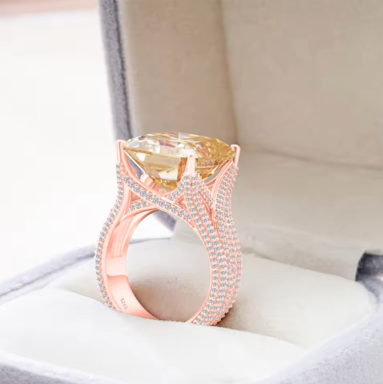 Rose Gold Canary Yellow Radiant-Cut Statement Cocktail Ring