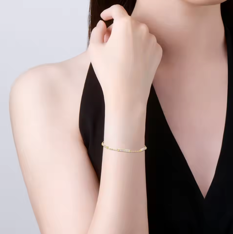 Gold Minimalist Geometric Pavé Bar Station Bracelet