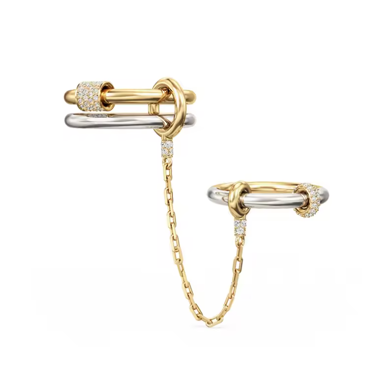 Two-Tone Mixed Metal Connected Double-Finger Chain Ring Set