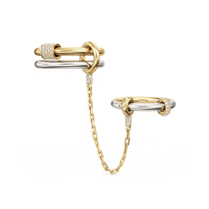 Two-Tone Mixed Metal Connected Double-Finger Chain Ring Set