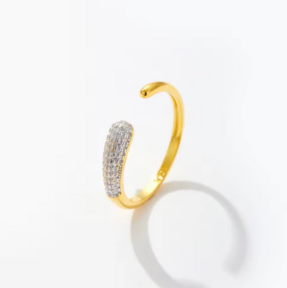 Gold Delicate Open Bypass Textured Pavé Cuff Ring