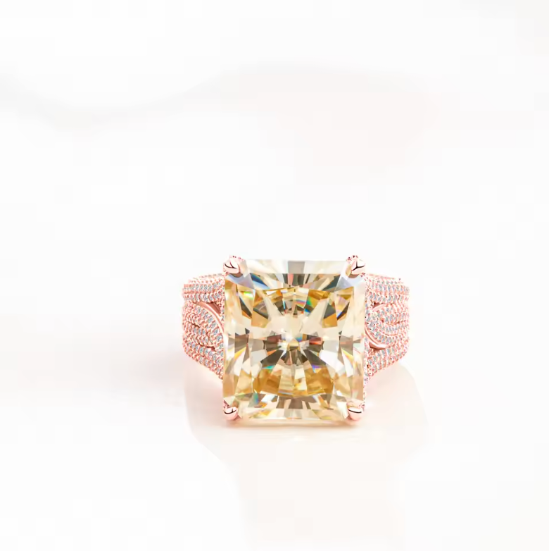 Rose Gold Canary Yellow Radiant-Cut Statement Cocktail Ring
