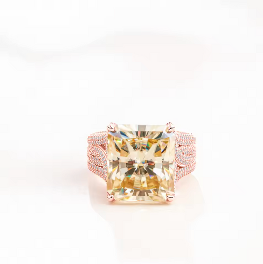 Rose Gold Canary Yellow Radiant-Cut Statement Cocktail Ring