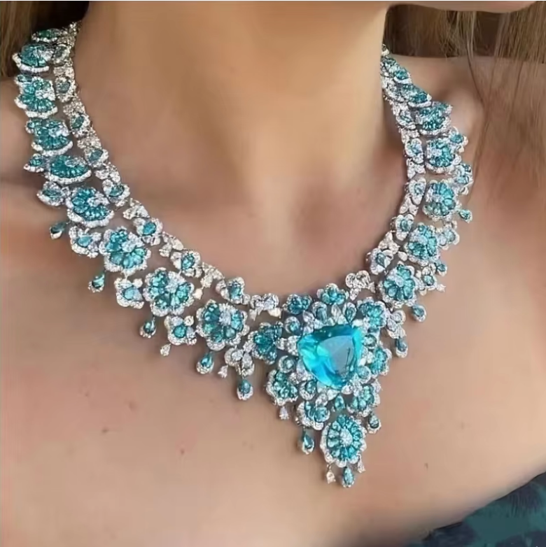 Silver Paraíba Tourmaline and Diamond Garland High Jewelry Collar