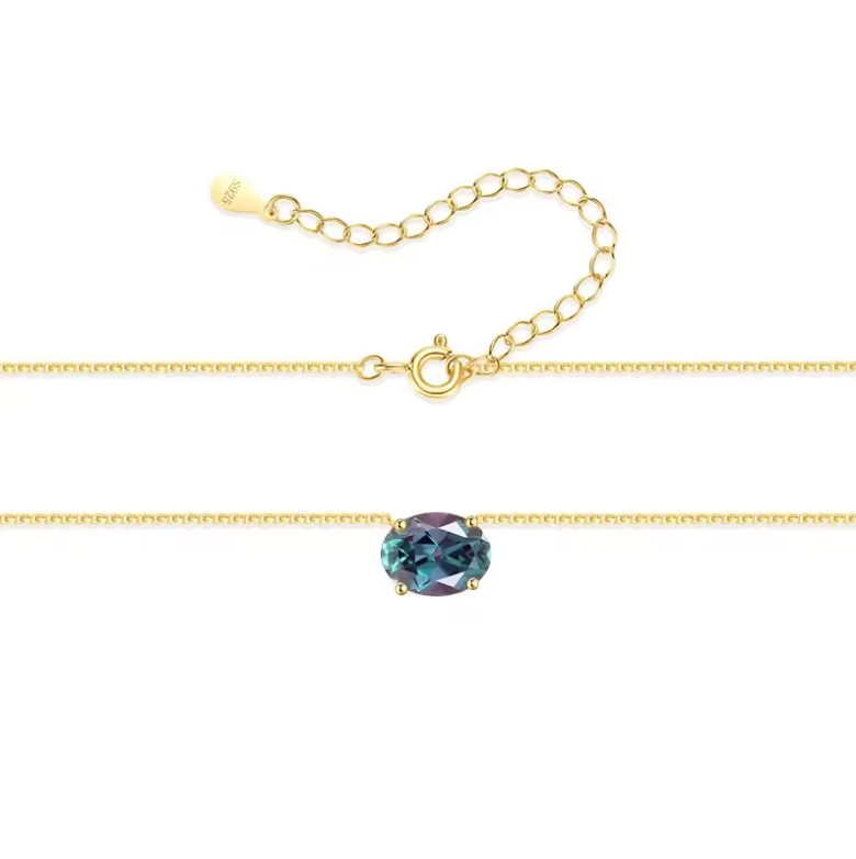 Gold Minimalist Oval Alexandrite Solitaire Floating Choker
