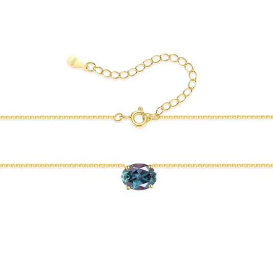 Gold Minimalist Oval Alexandrite Solitaire Floating Choker