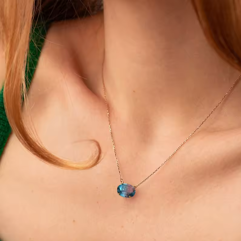 Gold Minimalist Oval Alexandrite Solitaire Floating Choker