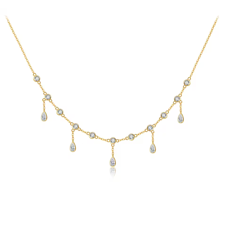 Gold Bezel-Set Crystal Station Shaker Dangle Necklace