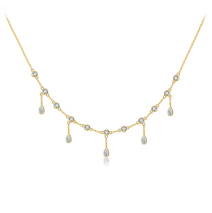 Gold Bezel-Set Crystal Station Shaker Dangle Necklace