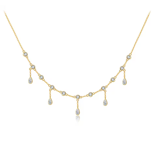 Gold Bezel-Set Crystal Station Shaker Dangle Necklace