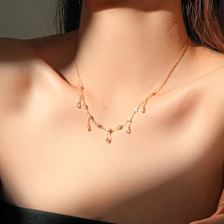 Gold Bezel-Set Crystal Station Shaker Dangle Necklace