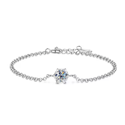 Silver Delicate Crown-Set Round Solitaire Chain Bracelet