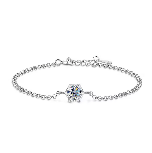 Silver Delicate Crown-Set Round Solitaire Chain Bracelet