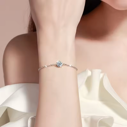 Silver Delicate Crown-Set Round Solitaire Chain Bracelet