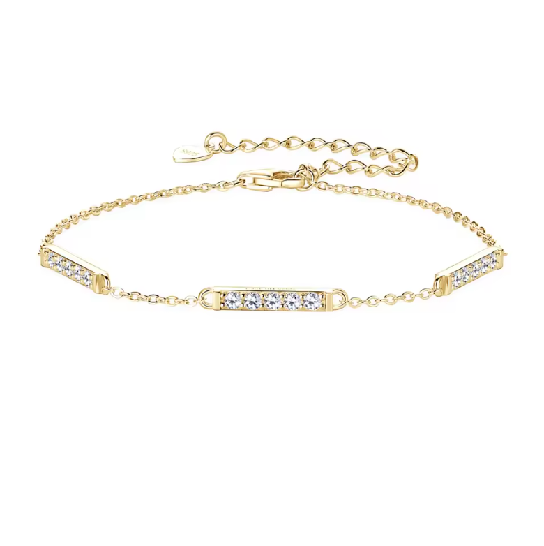 Gold Minimalist Geometric Pavé Bar Station Bracelet