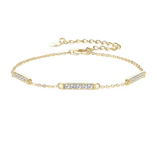 Gold Minimalist Geometric Pavé Bar Station Bracelet