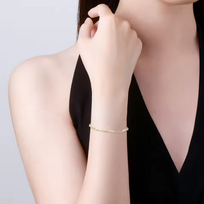 Gold Minimalist Geometric Pavé Bar Station Bracelet