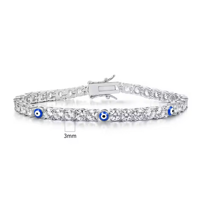 Silver 3mm Evil Eye Accent Diamond Tennis Bracelet